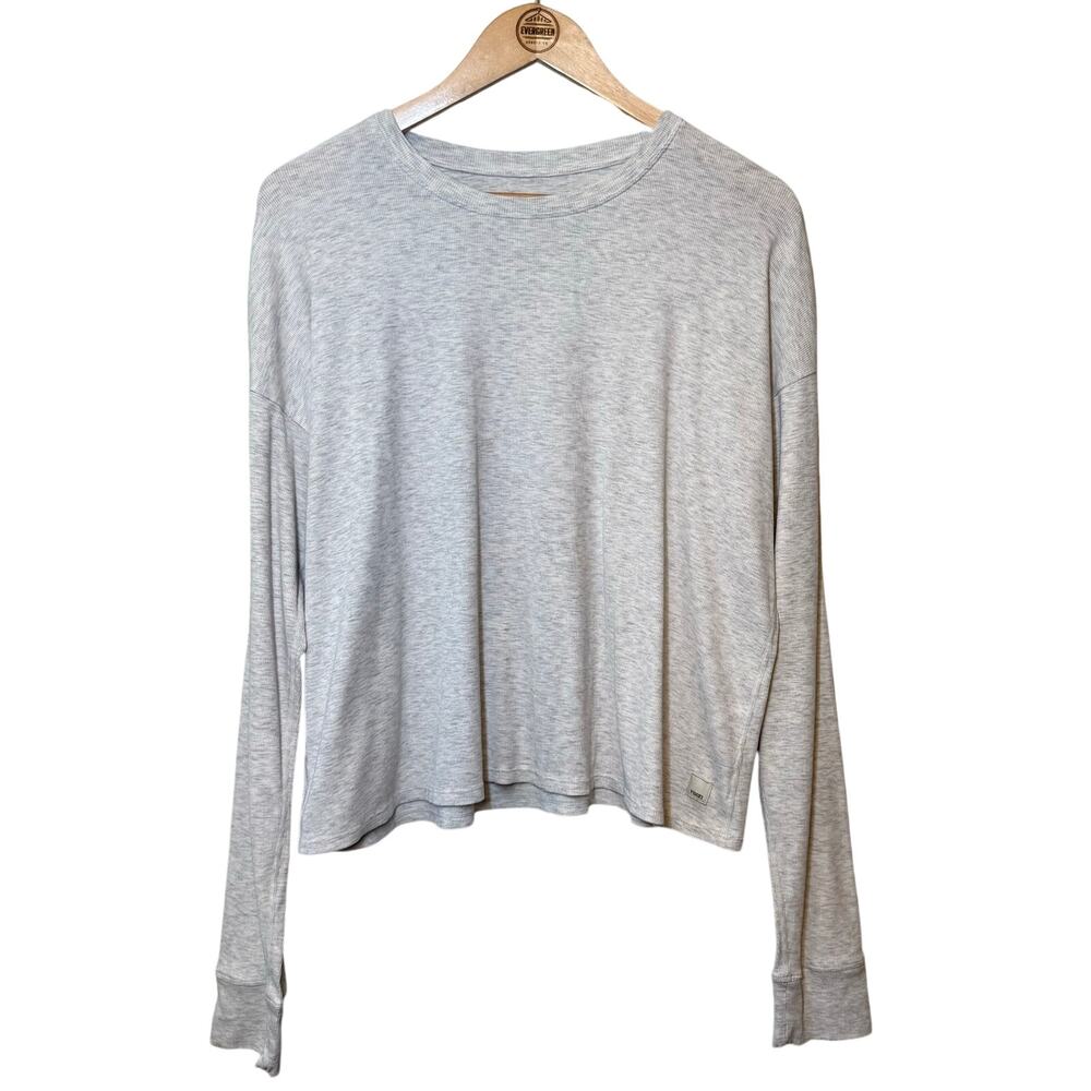 Vuori Slouchy Waffle Crew Ribbed Soft Loose Boxy Crewneck Cozy Gray Women XS/S